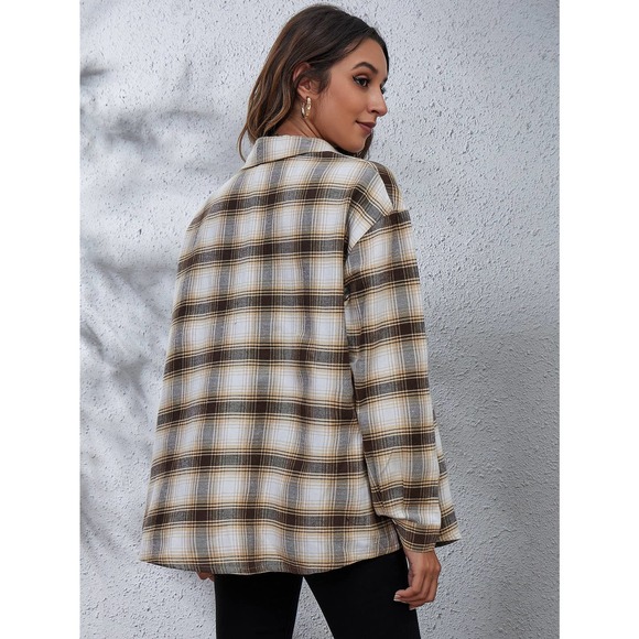 Preppy Plaid Print oversized long sleeve button up Shirt - Picture 10 of 11